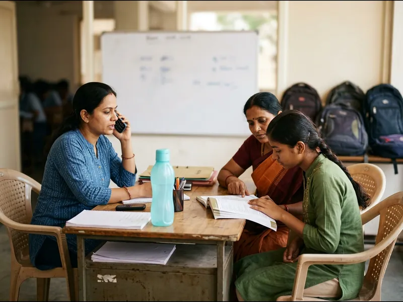 Coaching institute counsellor on the phone with a parent